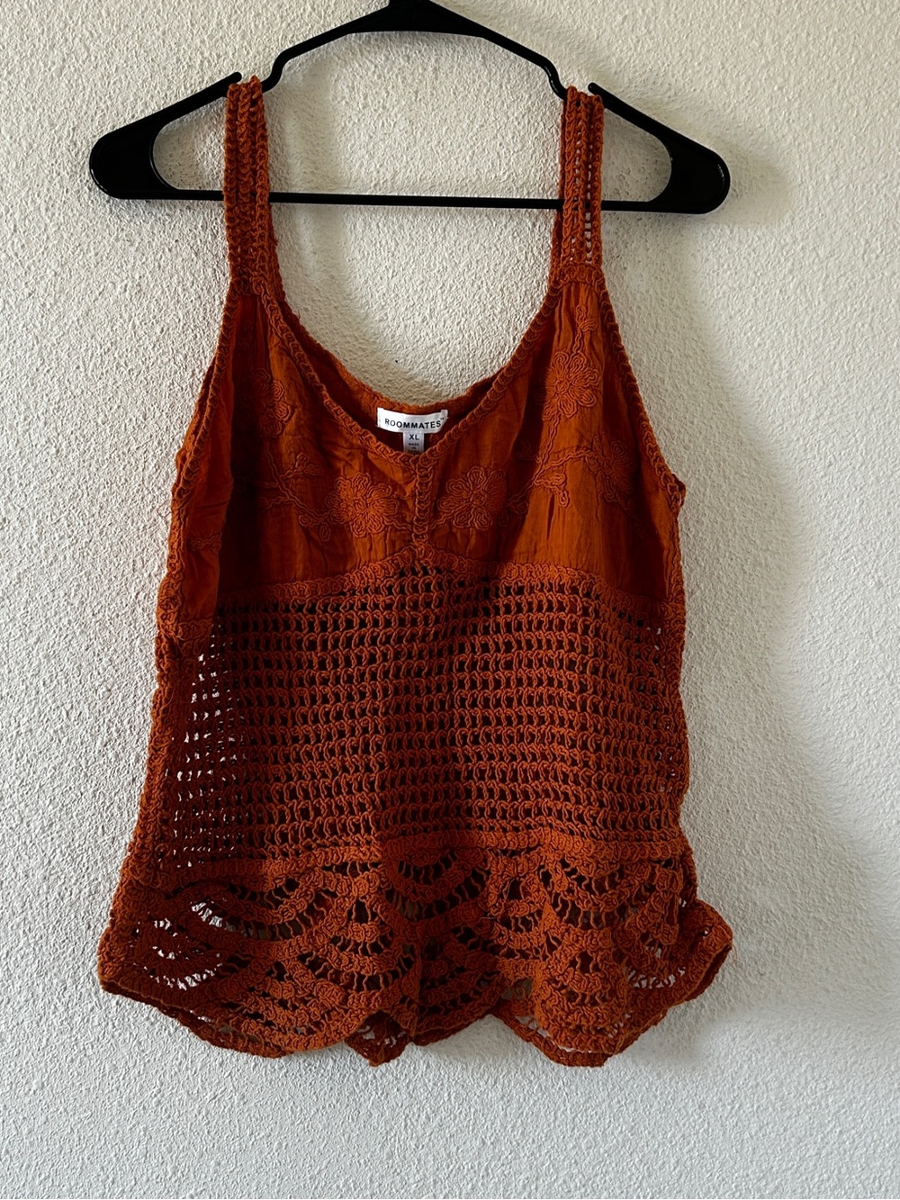 ROOMATES Crochet Knit embroidered Boho Festival Western Tank Women’s XL rustic